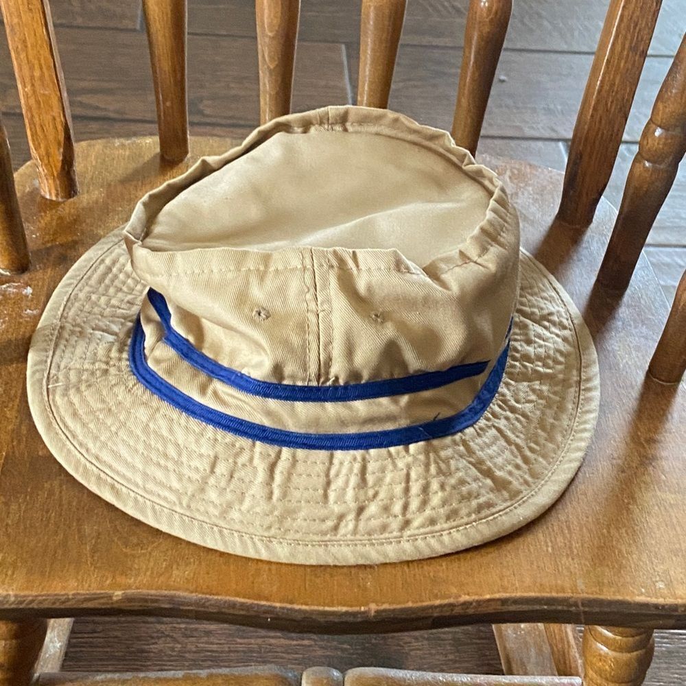 Tan Bucket Hat with Blue Trim Size Medium